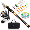 Telescopic Carbon Fiber Fishing Rod and Reel Combo, Golden Black, Pack of 2 K205331