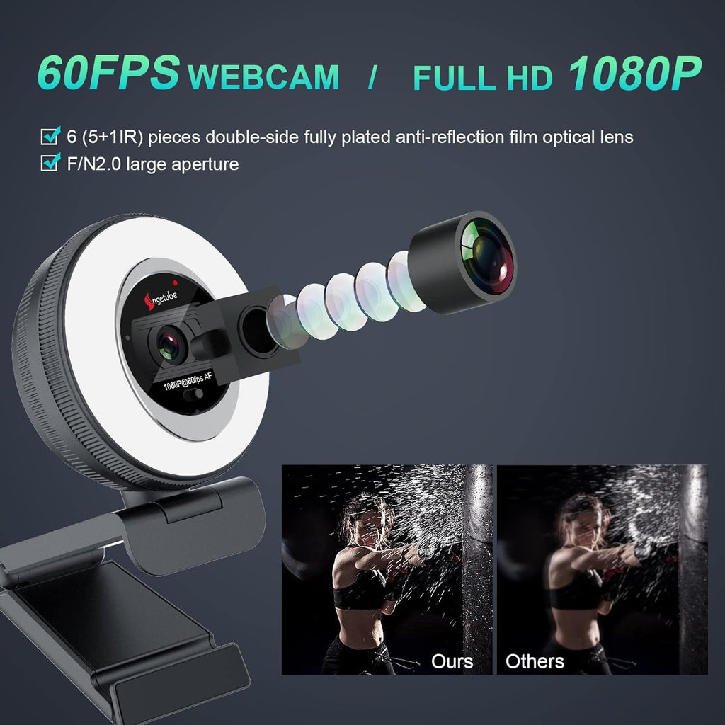 60FPS 1080P Streaming Webcam with Ring Light and Privacy Cover S764971