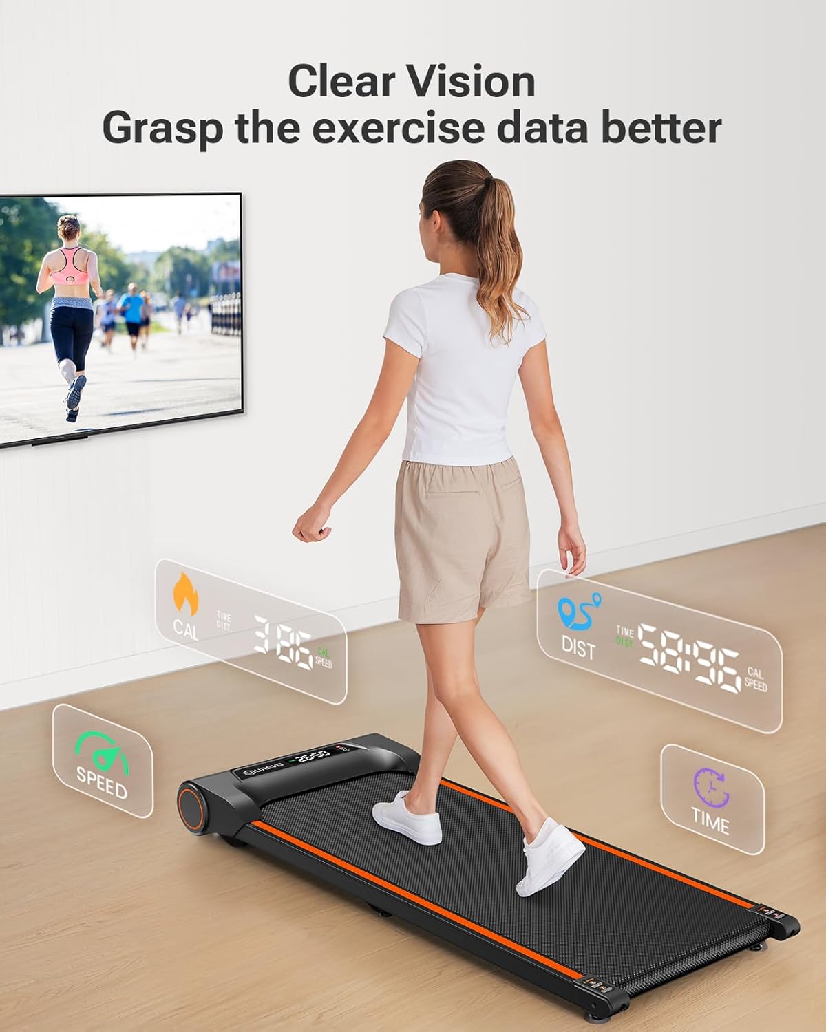 Under Desk Treadmill Walking Pad Portable 2.25HP Orange Z576059