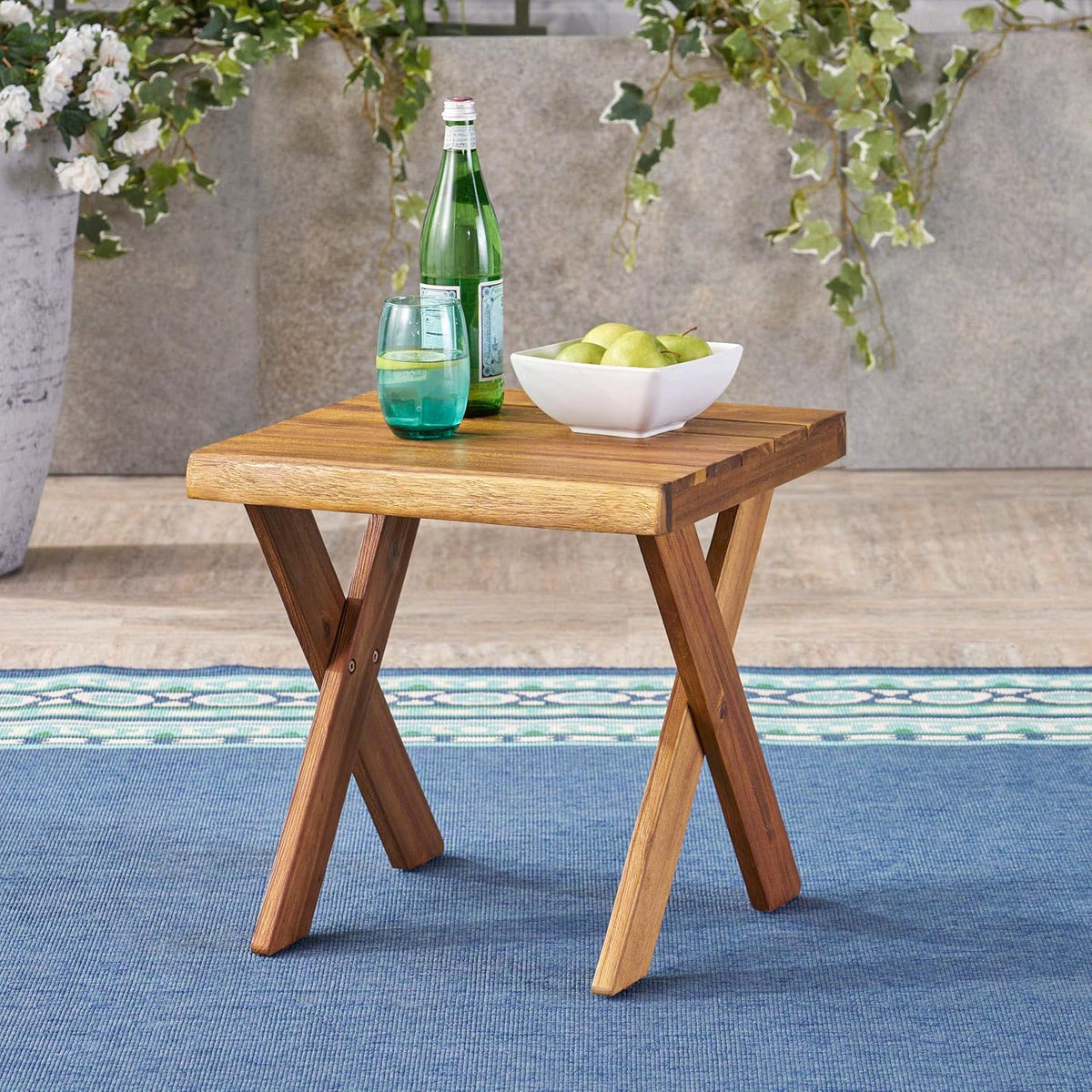 Sandblast Teak Finish Acacia Wood Side Table O102978
