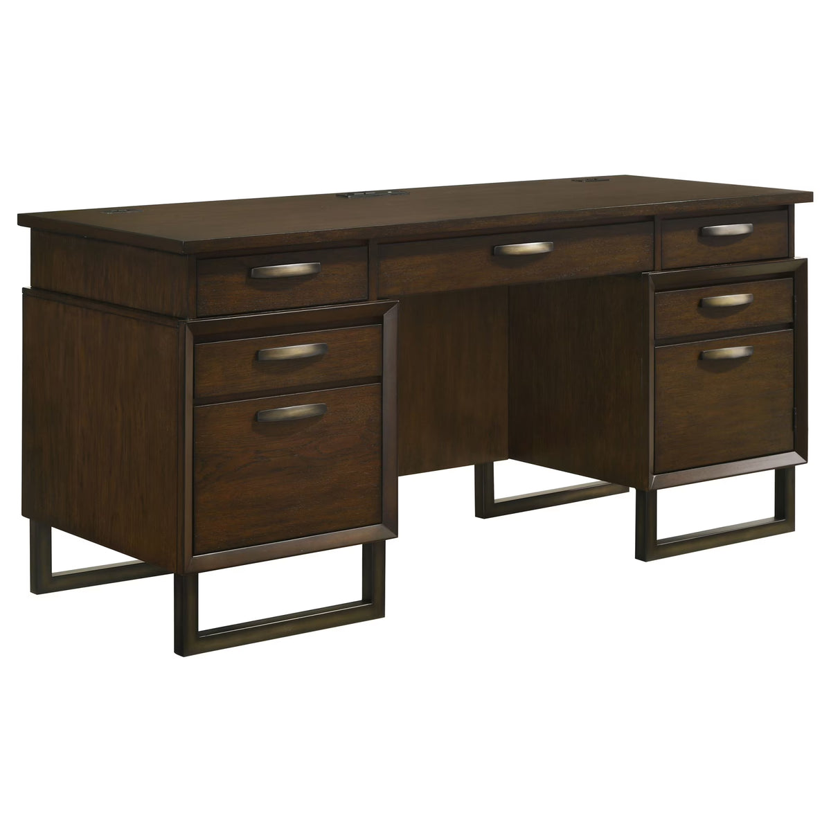 5-drawer Wood Credenza Desk Dark Walnut and Gunmetal R915137