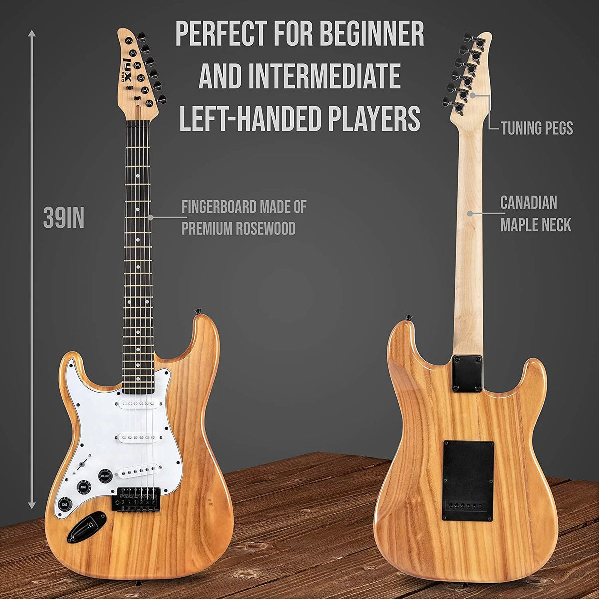 Natural 39” Left Handed Electric Guitar O2611