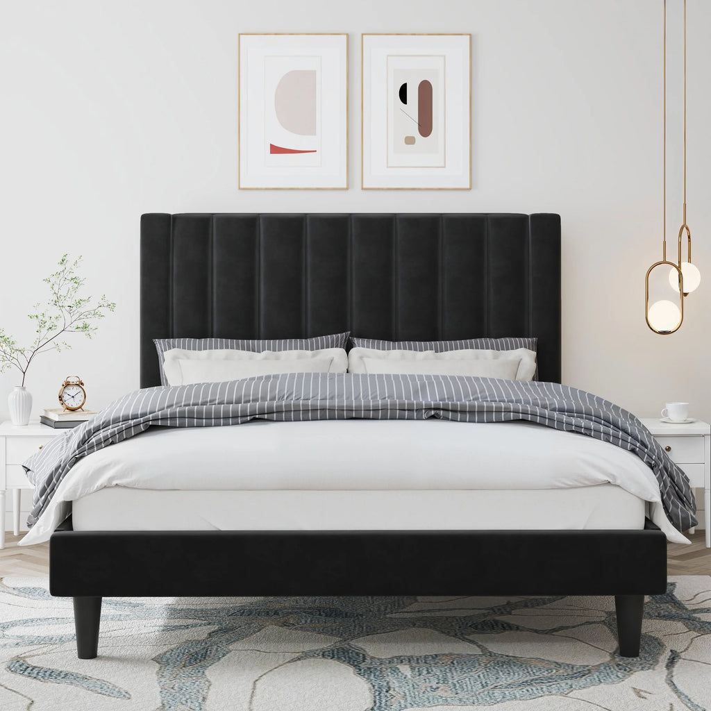 Queen Size Velvet Upholstered Platform Bed Frame R18065