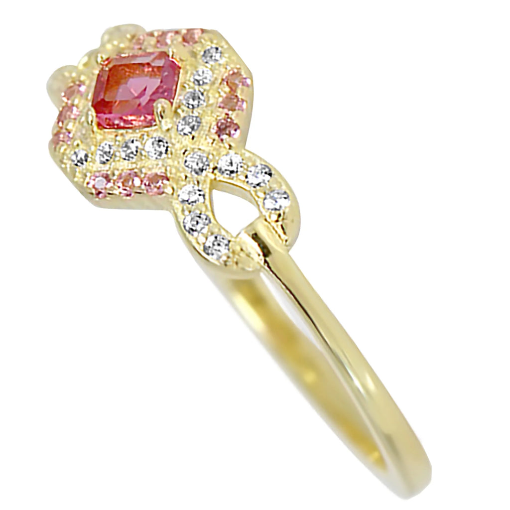 14k Gold Sterling Silver Simulated Pink Sapphire Ring Size 7 J363