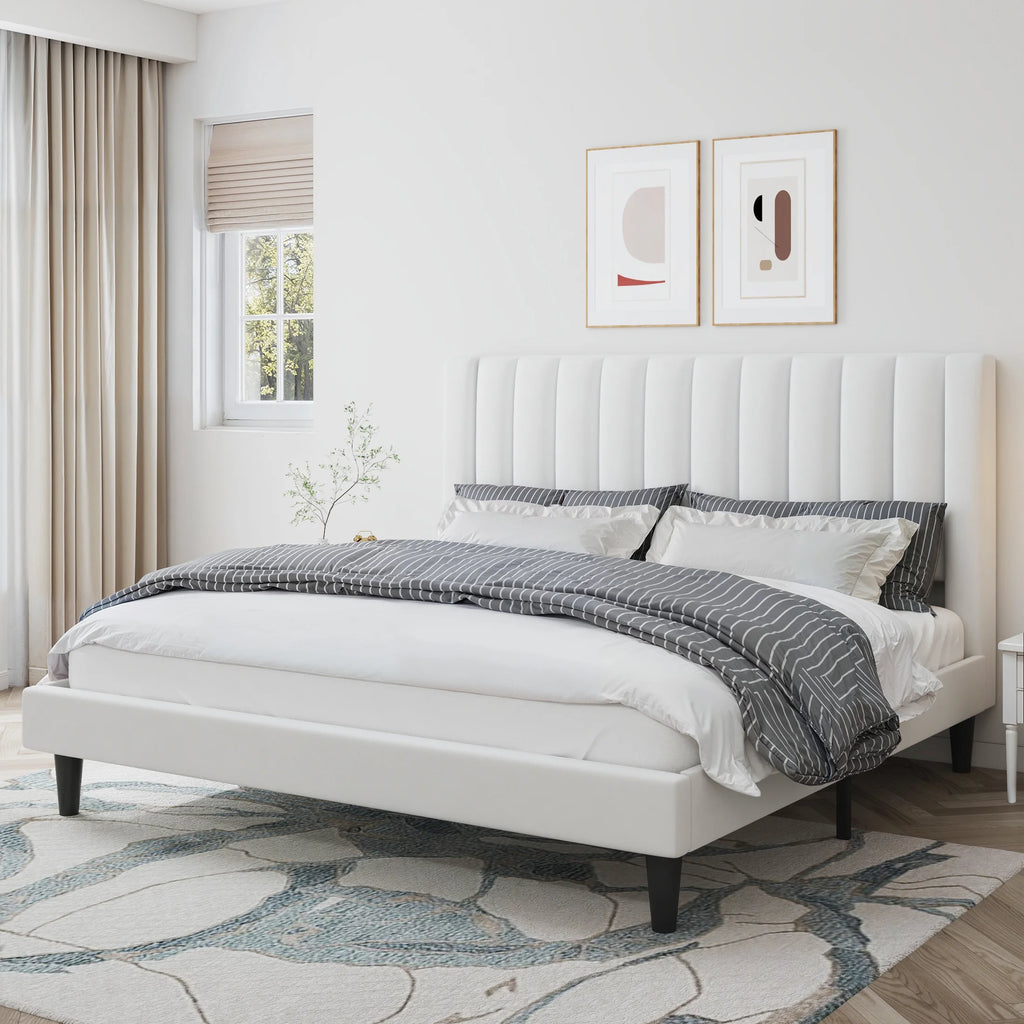 Queen Size Velvet Upholstered Platform Bed Frame R18065