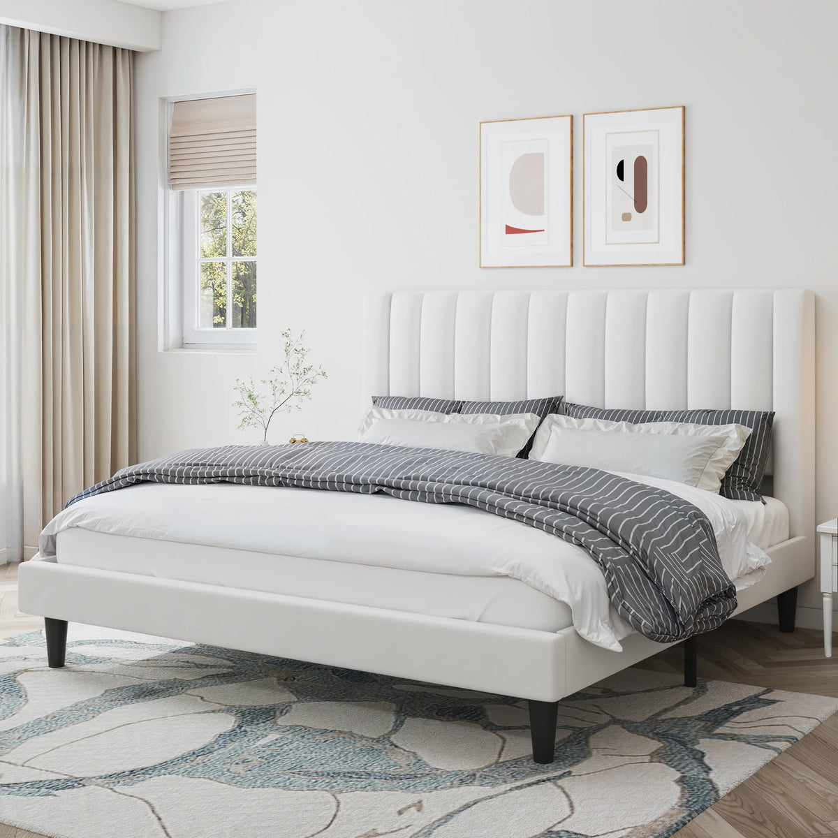 Queen Size Velvet Upholstered Platform Bed Frame R18065