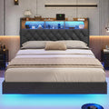 Full Size Floating Bed Frame with Charging Station and LED Lights O62319