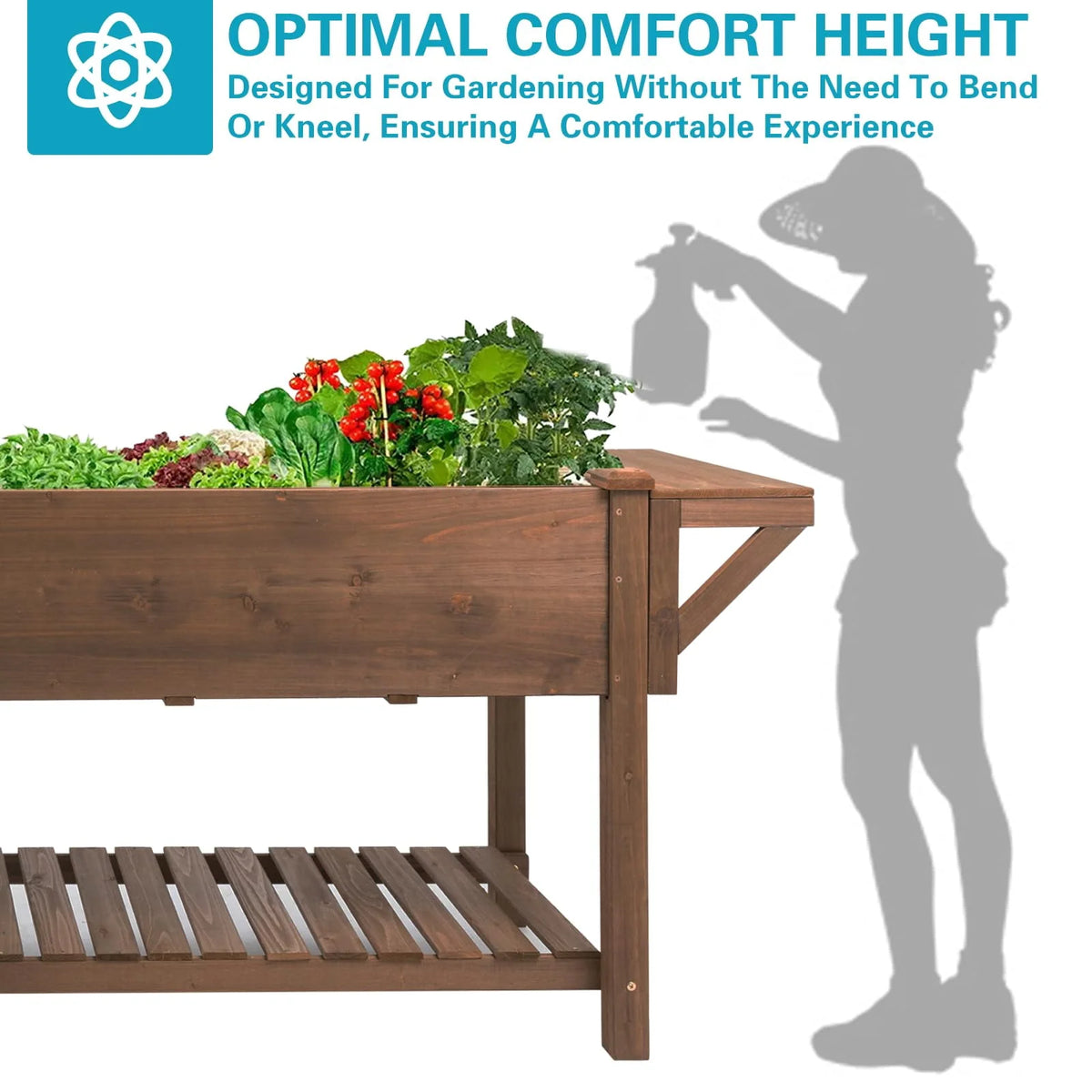 Raised Garden Bed with Legs, Lockable Wheels, Storage Shelf, Liner D5303