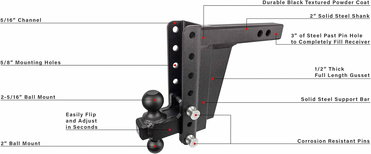 2.0" Adjustable Extreme Duty Trailer Hitch with Dual Ball G433977