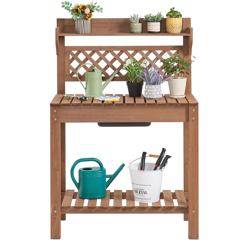 Wooden Potting Bench with Sliding Tabletop B512773