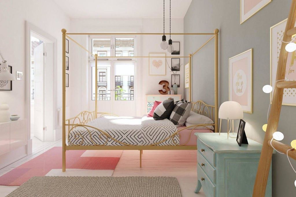Gold Full Size Metal Canopy Bed Frame B5264