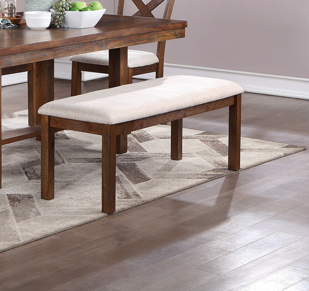6pc Dining Set Table 4 Side Chairs Bench Cushion Upholstered Solid Wood R9324
