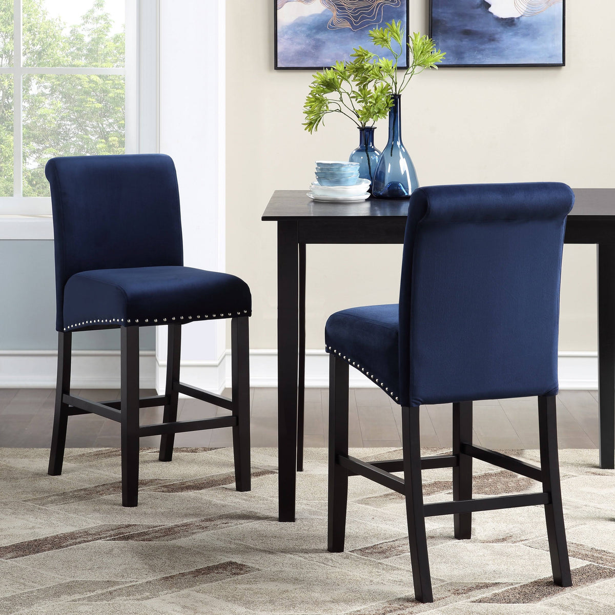 White Velvet Counter Chair Set of 2 A25203