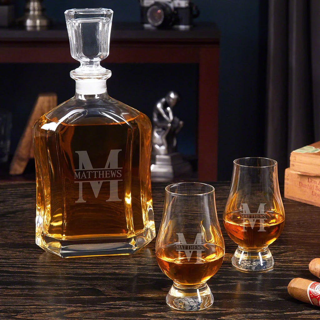 Engraved Whiskey Decanter Set with Glasses A331