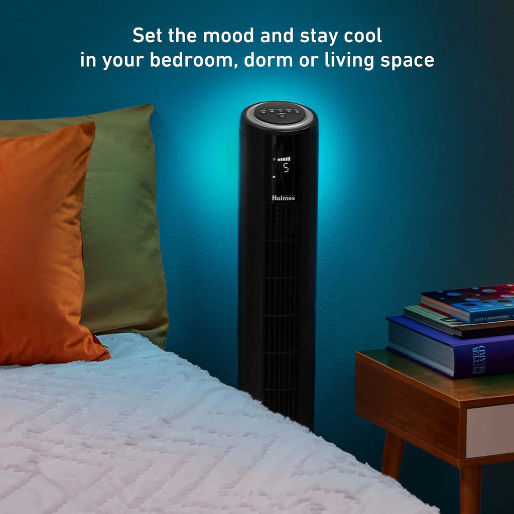 42 Oscillating Digital Tower Fan with Remote Control, Black Q6675