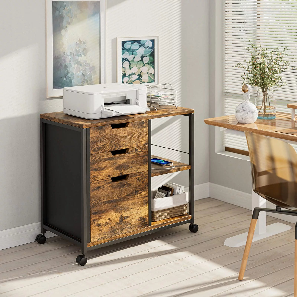 Rolling Wooden File Cabinet with 3 Drawers X945