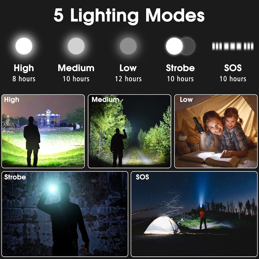 Rechargeable LED Flashlight 100000 High Lumens 5 Modes Zoomable IPX6 Waterproof A58304