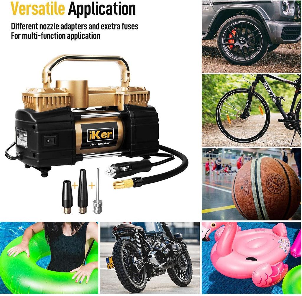 Portable Air Compressor Pump Tire Inflator, Digital Gauge 12V 70L/Min Double Cylinders 150PSI with LED Lights, 11.5ft Air Hose and Tire Repair Kit Pack of 2 K7877