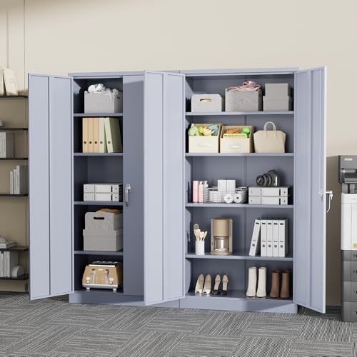 72" Black Locking Steel Storage Cabinet with 4 Adjustable Shelves L5421