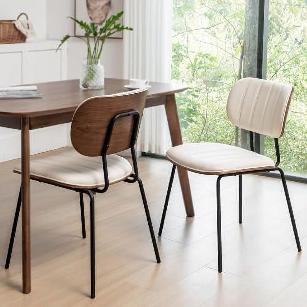 Faux Leather Walnut Dining Chairs with Ergonomic Backrest Upholstered Seat R413
