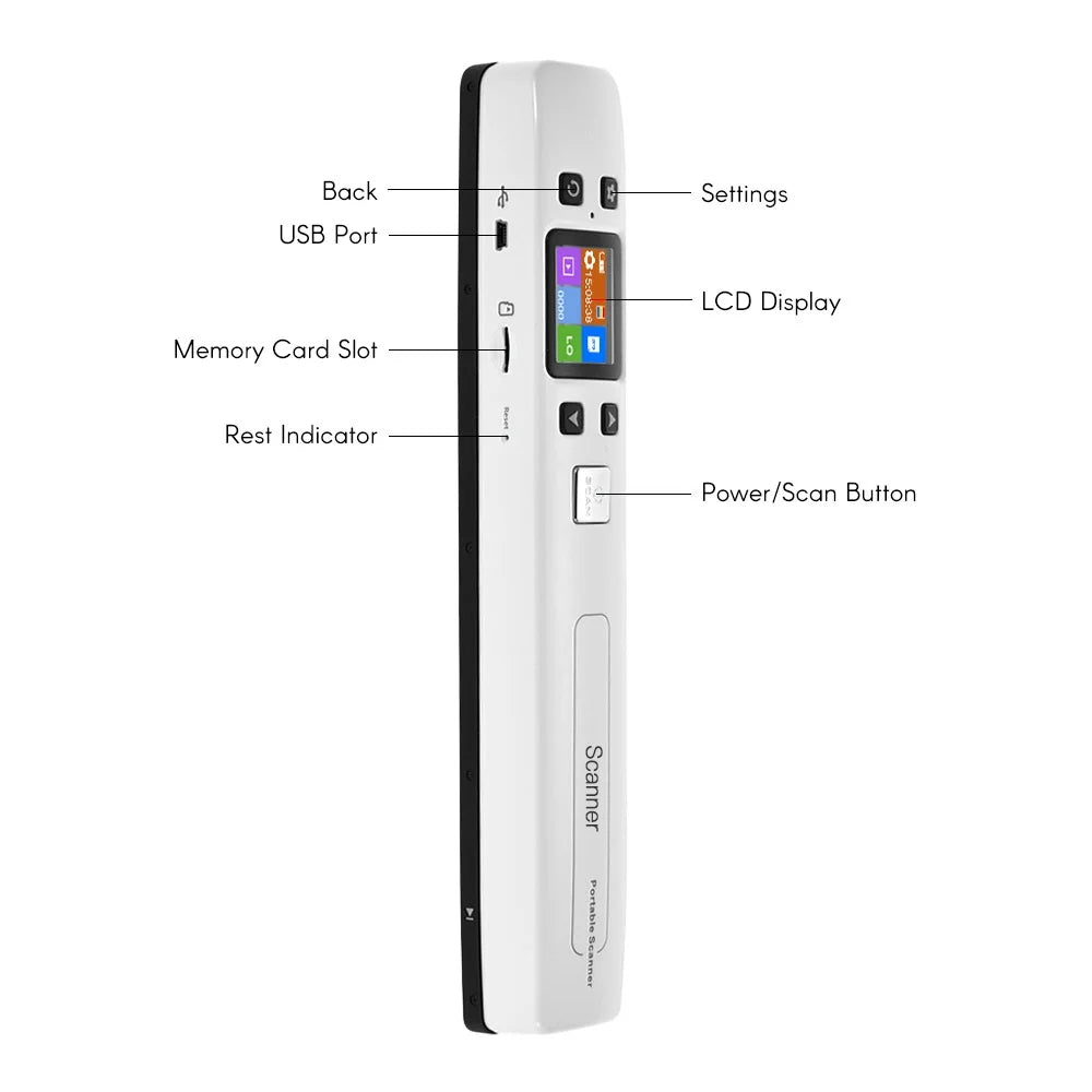 Portable Wand Document Scanner A4 Size 1050DPI LCD Display U47261