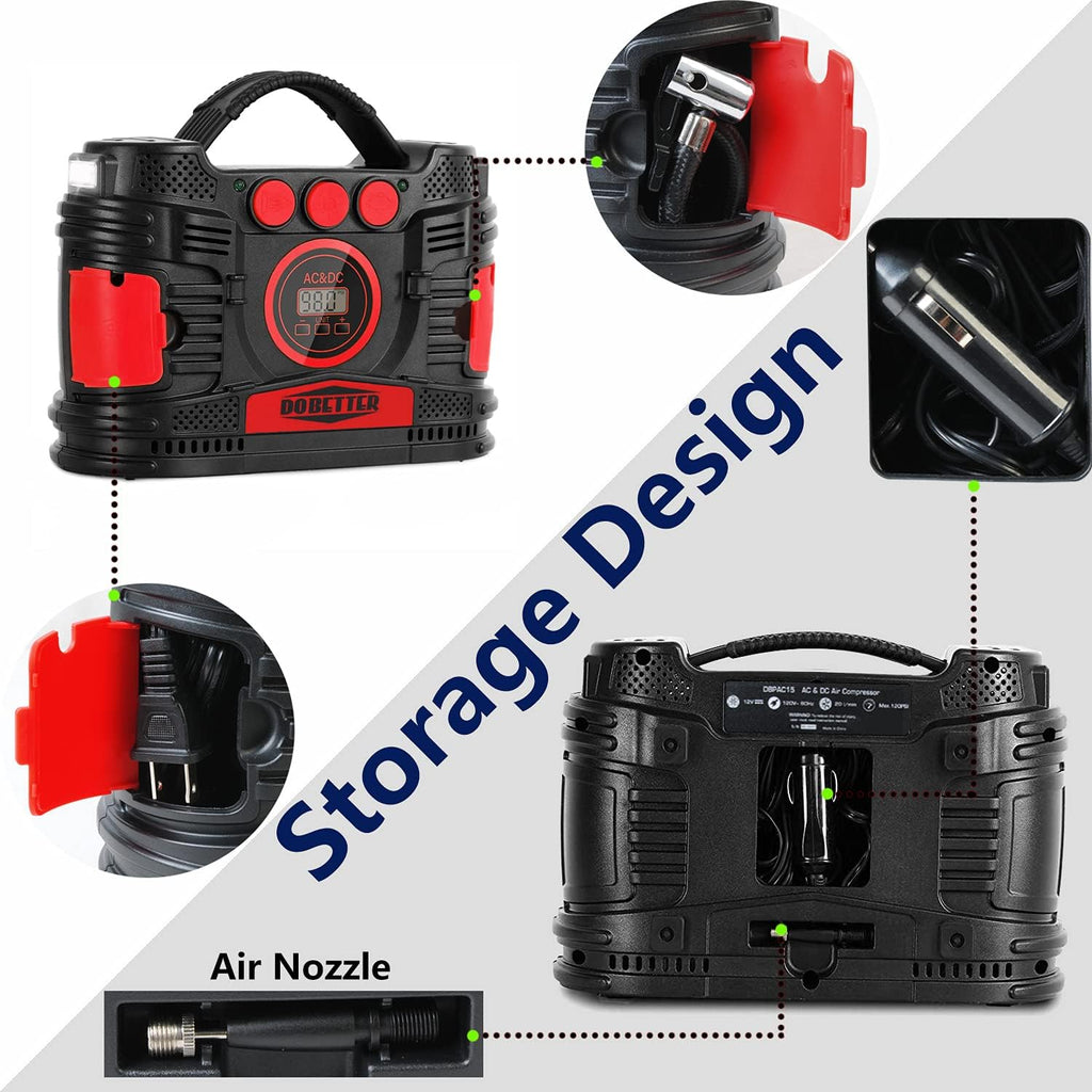 Portable Air Compressor Pump 12V DC 110V AC Tire Inflator Z739776