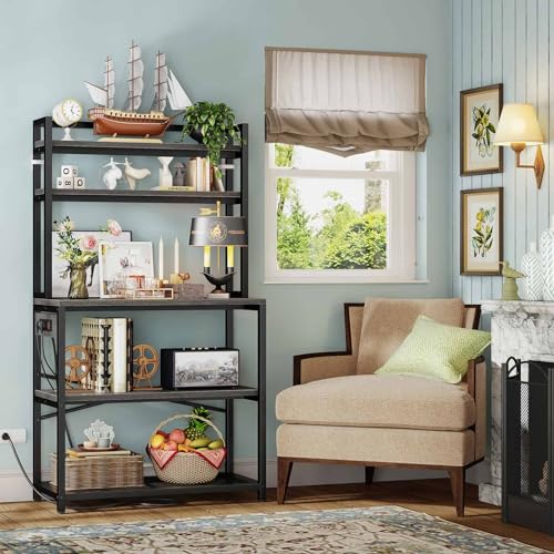 39.4 Inch Wide 5-Tier Bakers Rack with 3 Power Outlets (Black) I444
