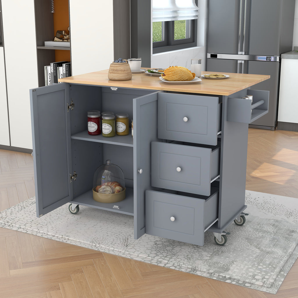 Blue Rolling Kitchen Cart with Drop Leaf Wood Top J346