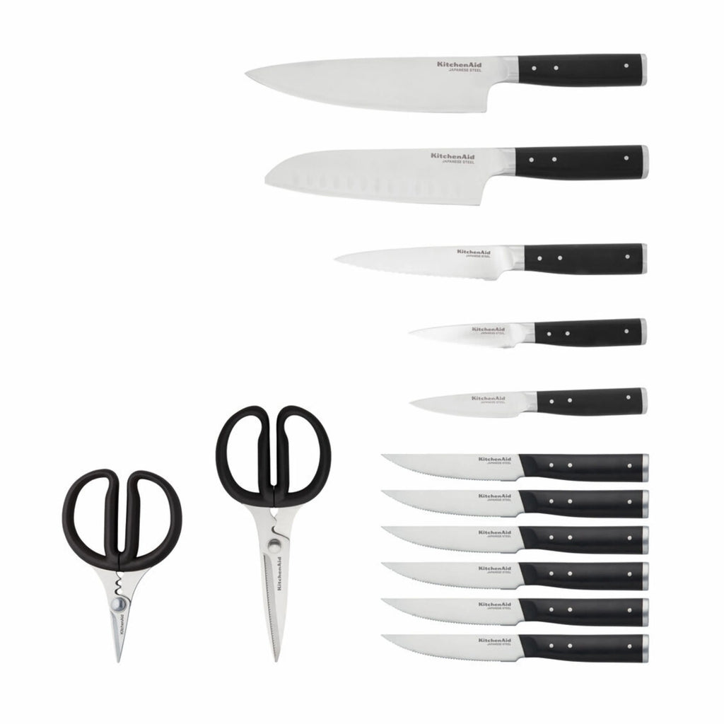 14-piece Forged Knife Block Set with Built-In Sharpener O65119