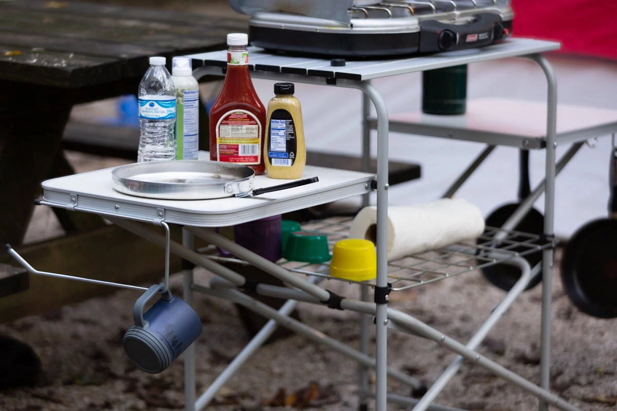 Camp Kitchen Cooking Stand with Three Table Tops J780192