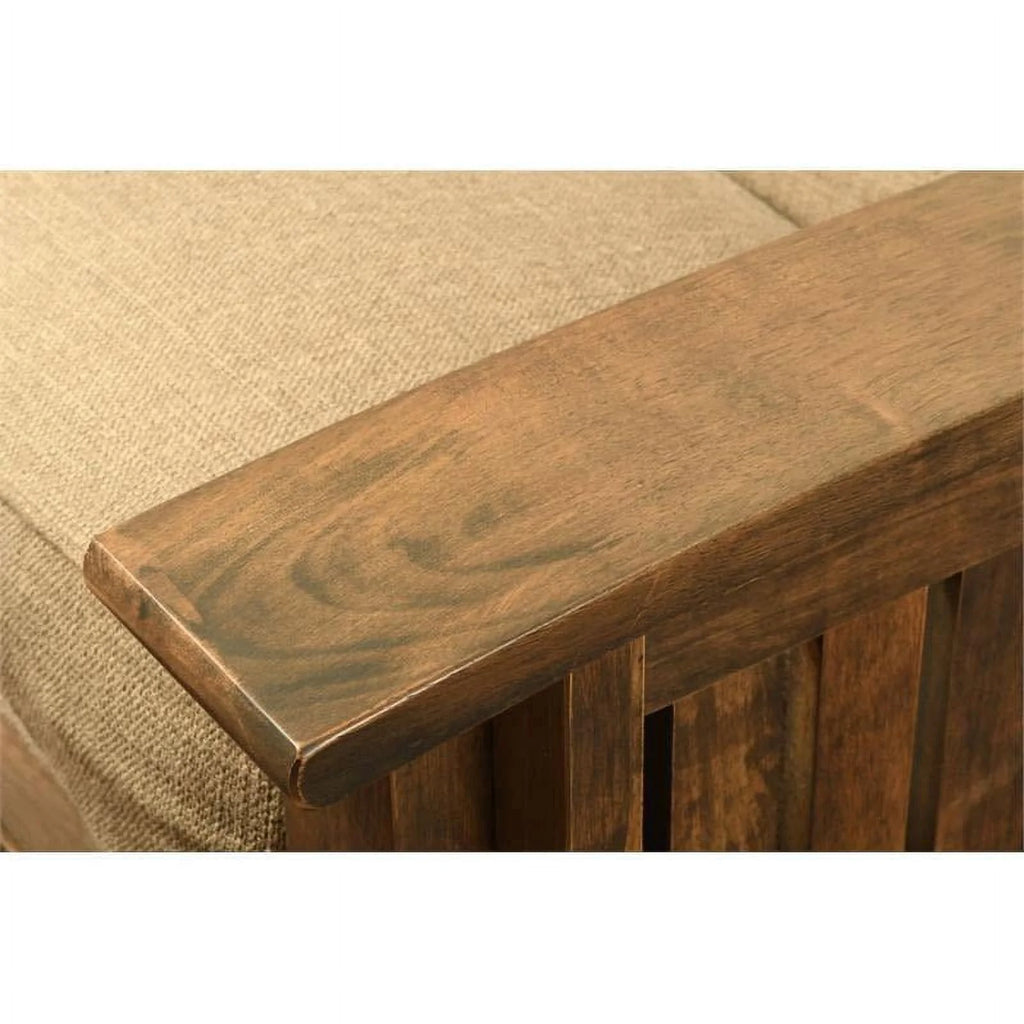 Queen Size Rustic Walnut Brown Wood Futon Frame E37224