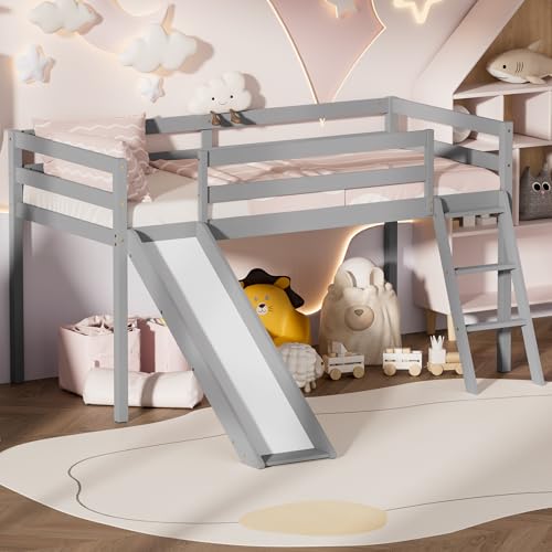Twin Wood Bunk Bed with Slide and Ladder J619