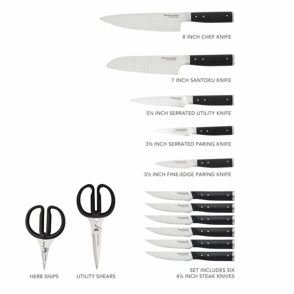 14-piece Forged Knife Block Set with Built-In Sharpener O65119