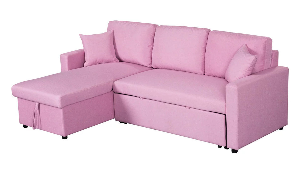 Pink Linen Reversible Sleeper Sectional Sofa with Storage L387