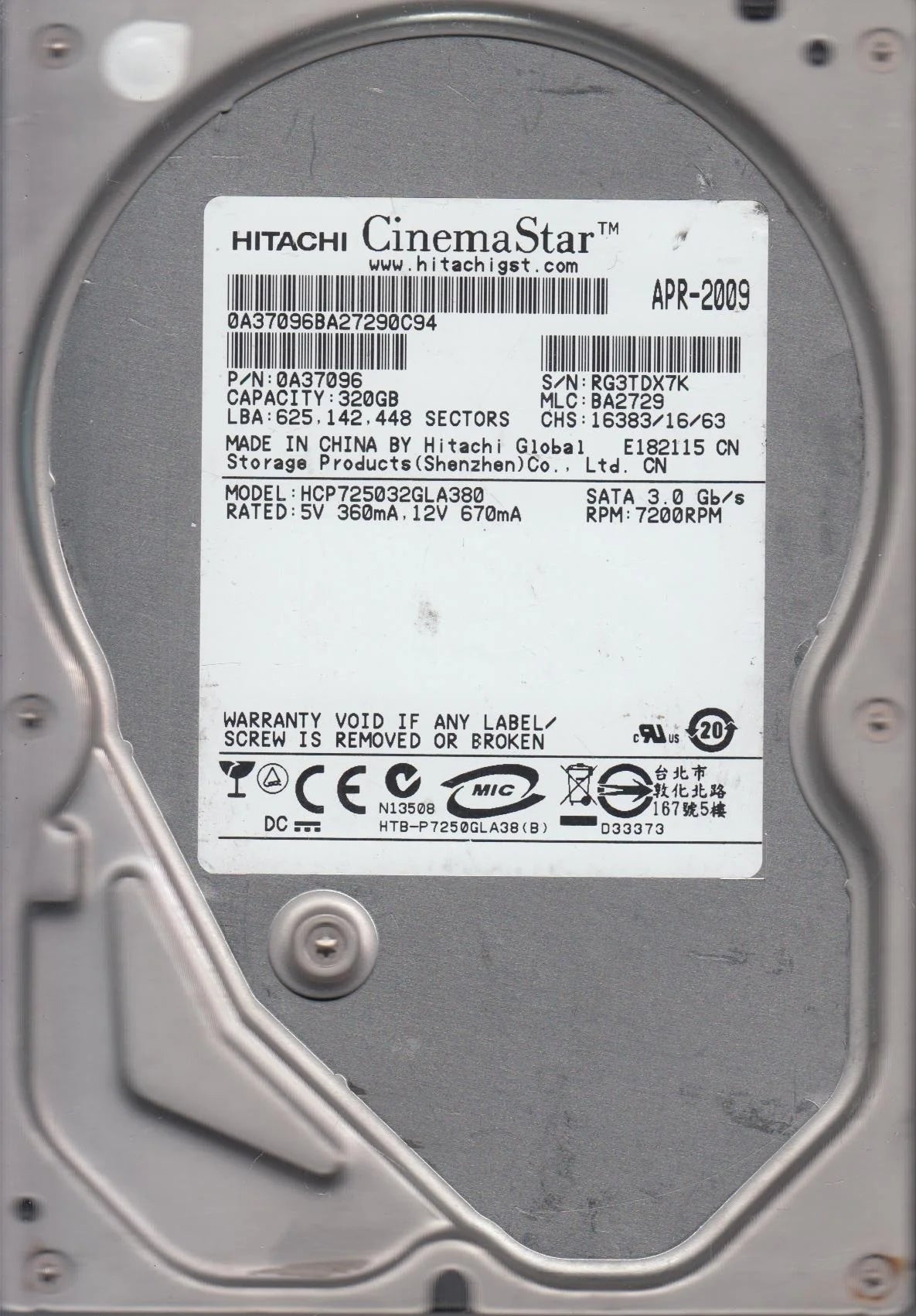320GB SATA 3.5 Hard Drive X9240