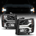 Black 2007-2013 Chevy Silverado 1500 2500 3500 LED DRL Strip Projector Headlights Driver+Passenger Side S185