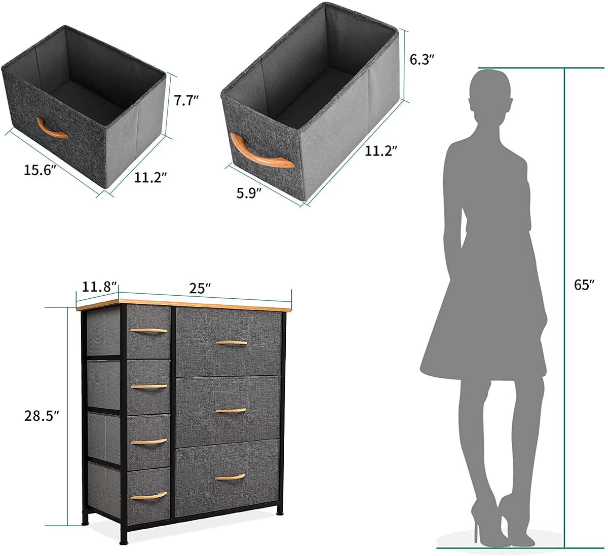 Cool Gray 7 Drawer Fabric Dresser U228
