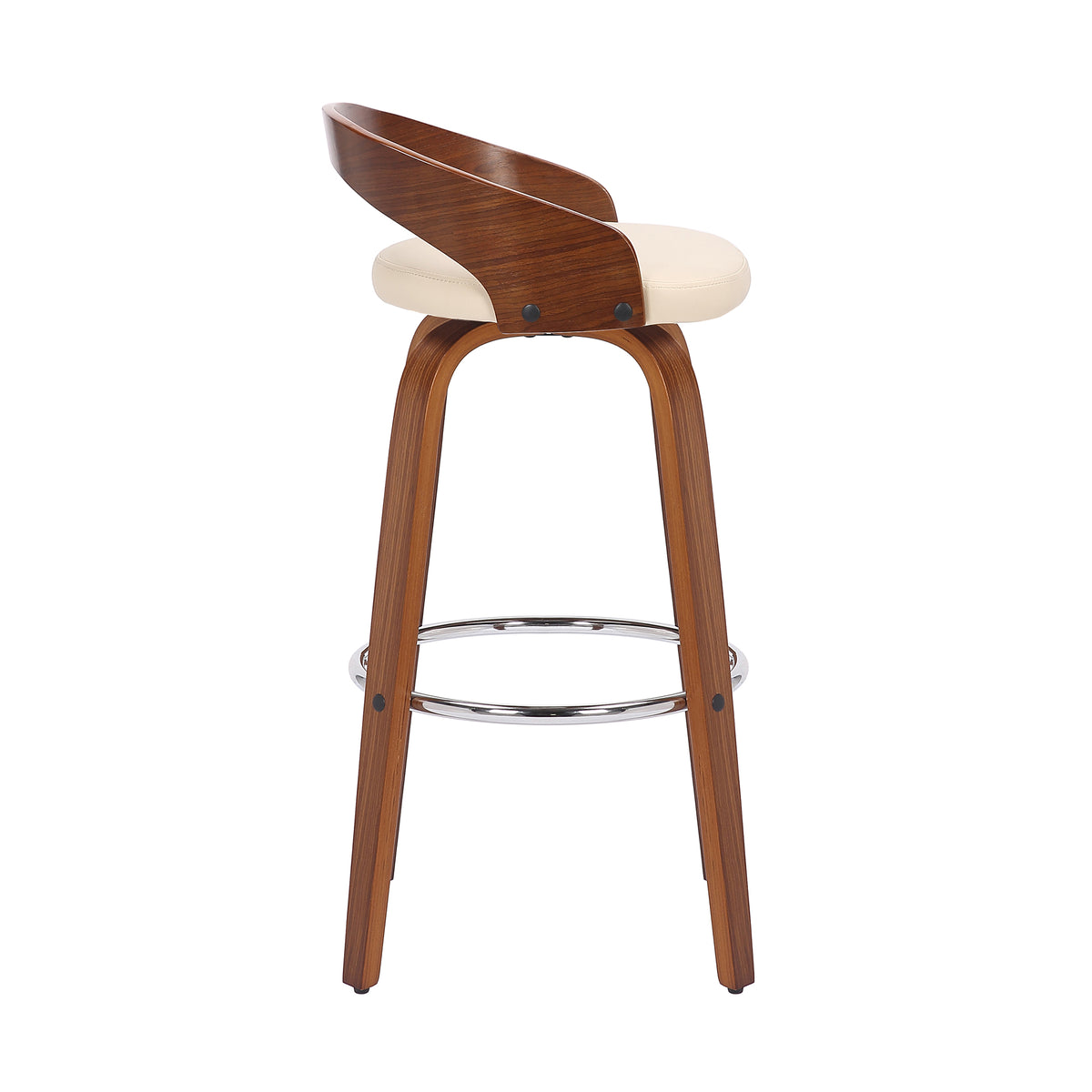 Faux Leather & Wood Swivel Counter Stool in Cream/Walnut M699604