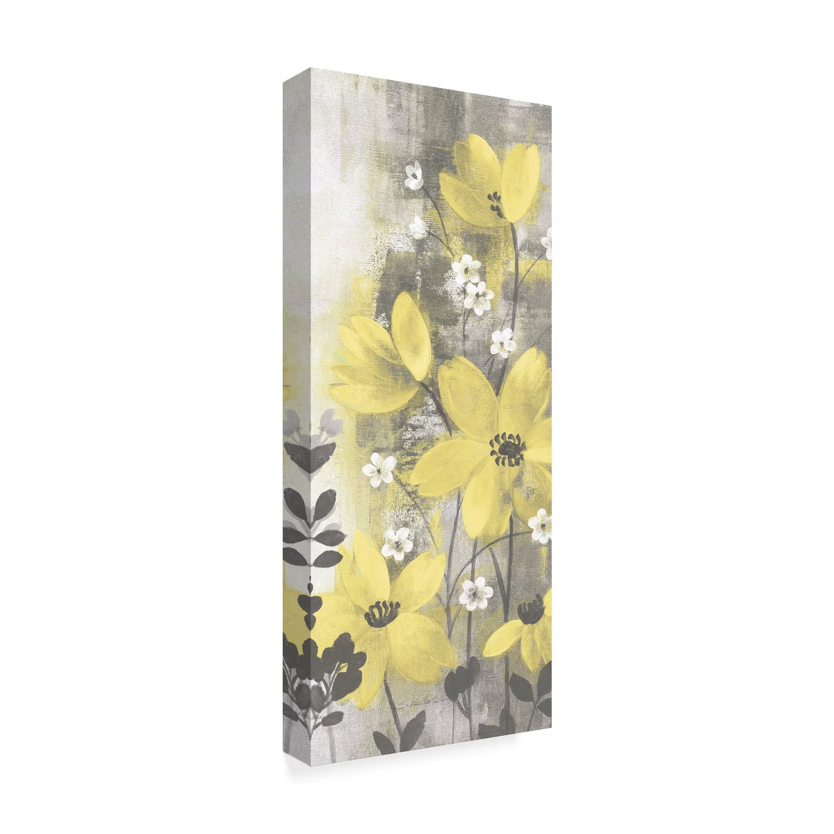 Floral Symphony Yellow Gray Canvas Art Q828