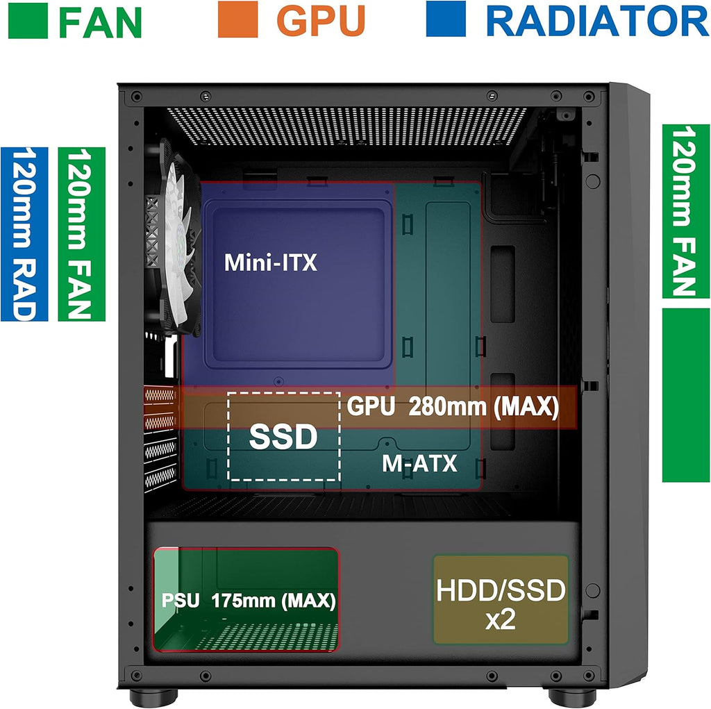 Black Micro-ATX PC Case with LED ARGB Fan K4005