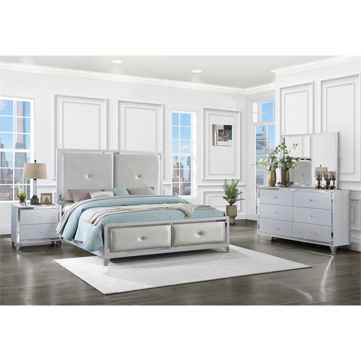 4-piece Wood Tufted California King Bedroom Set I583