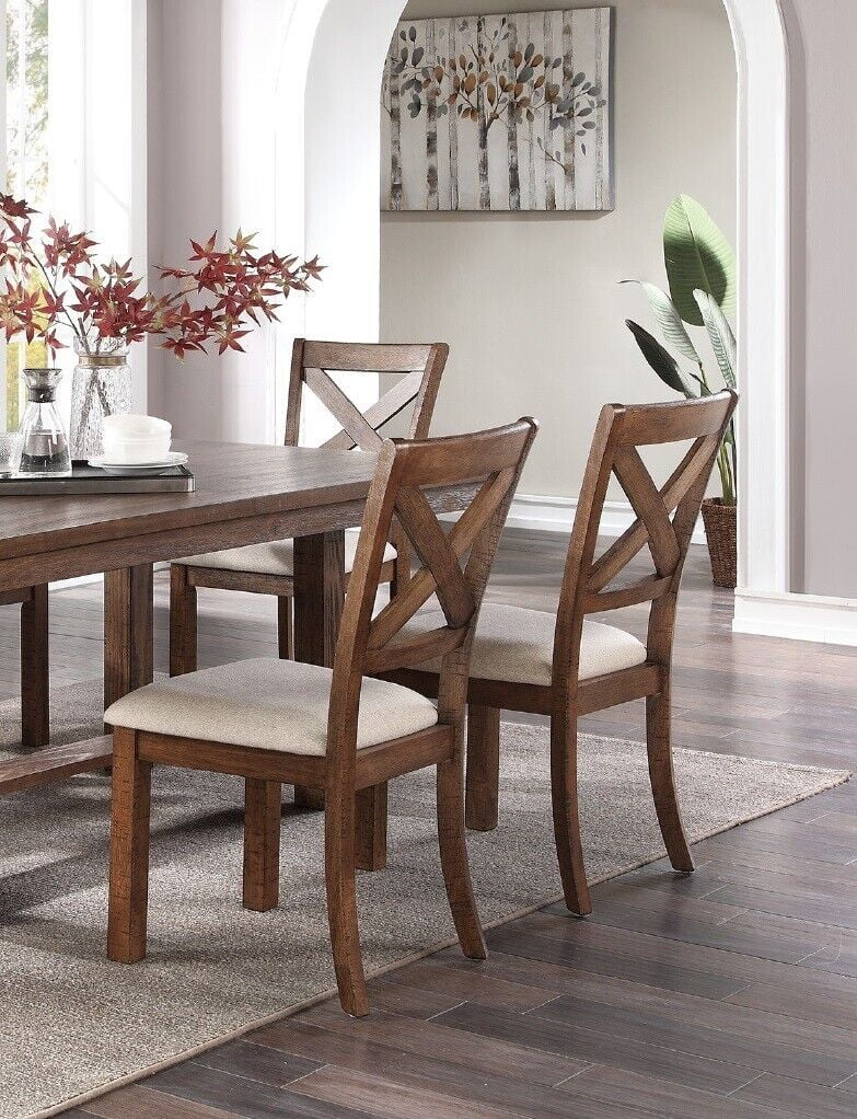 6pc Dining Set Table 4 Side Chairs Bench Cushion Upholstered Solid Wood R9324