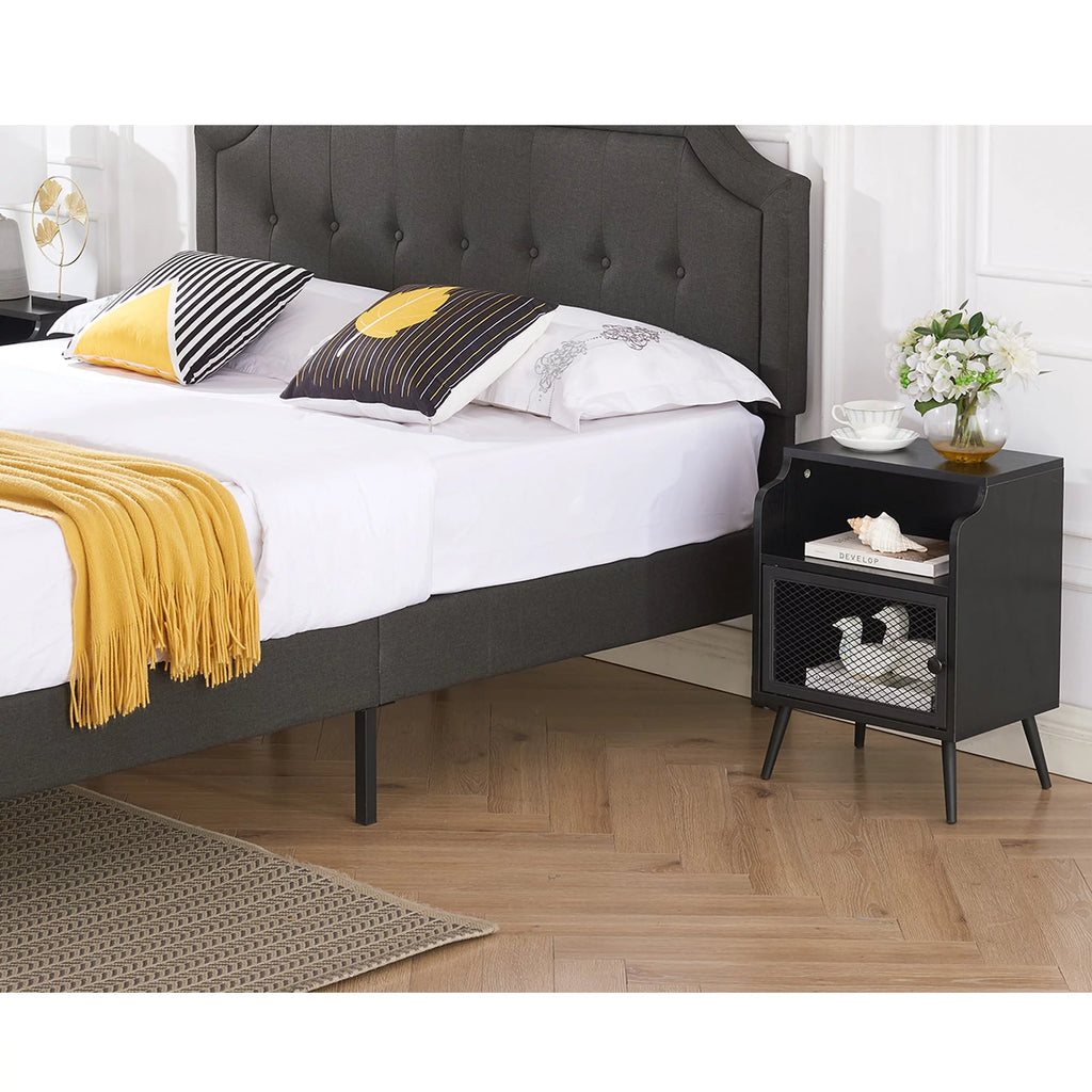 Set of 2 Black Nightstand with Storage Cabinet I829