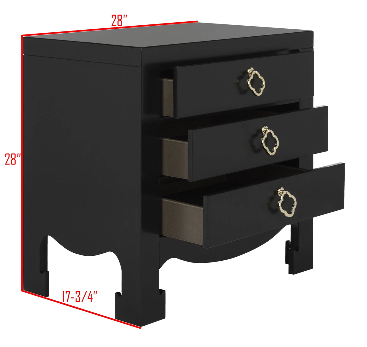 Black 3 Drawer Night Stand D7324