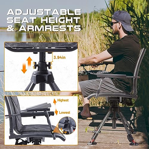 360 Degree Swivel Hunting Chair, 400 lbs Capacity, 4 Legs Height Adjustable, Padded Seat B89499