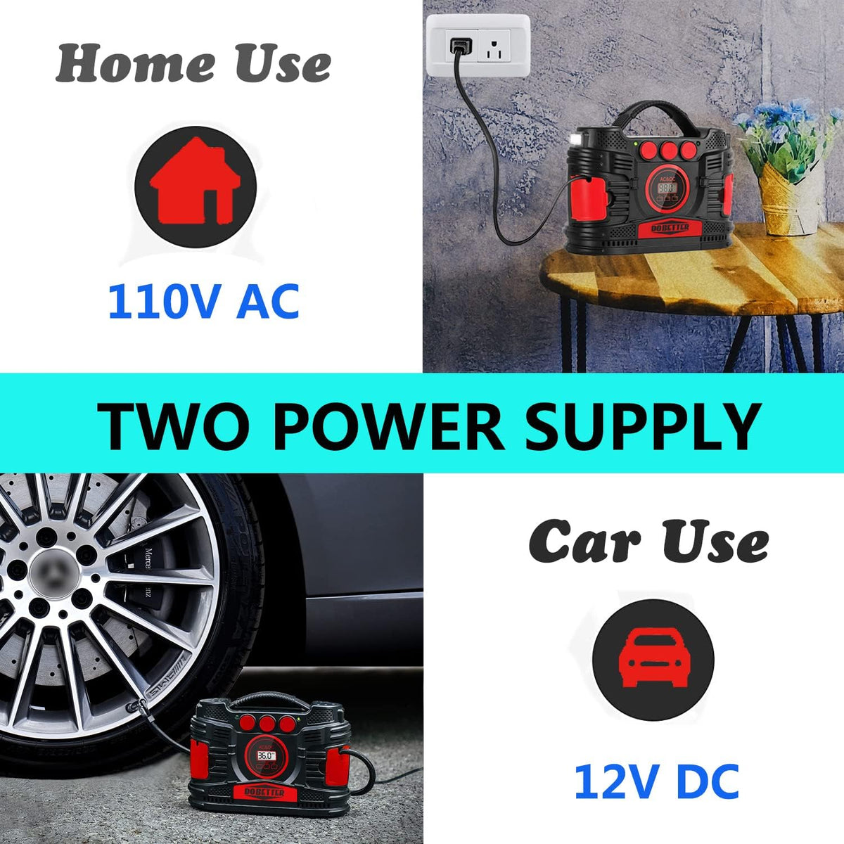 Portable Air Compressor Pump 12V DC 110V AC Tire Inflator Z739776