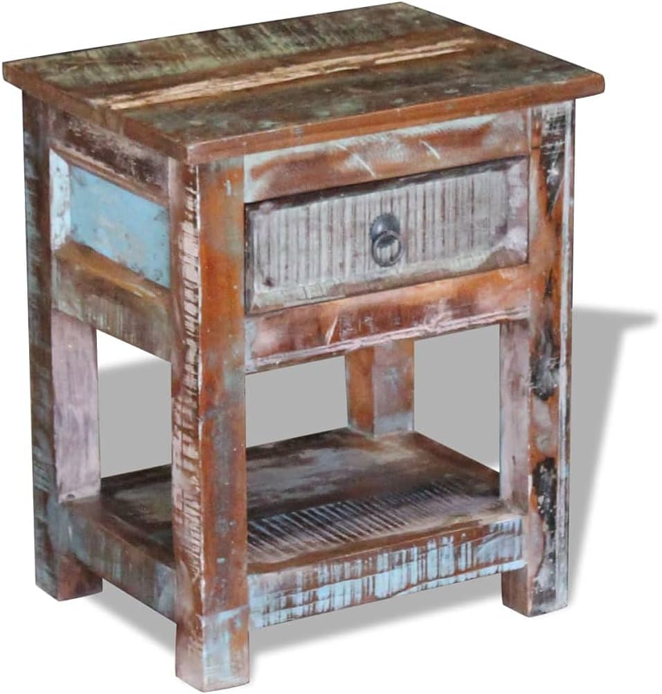 Solid Reclaimed Wood Side Table with 1 Drawer V66942