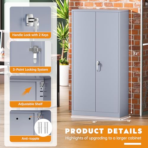72" Black Locking Steel Storage Cabinet with 4 Adjustable Shelves L5421