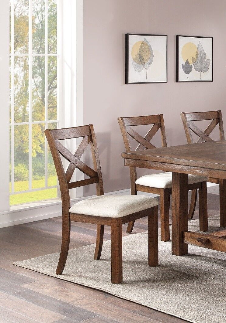 6pc Dining Set Table 4 Side Chairs Bench Cushion Upholstered Solid Wood R9324
