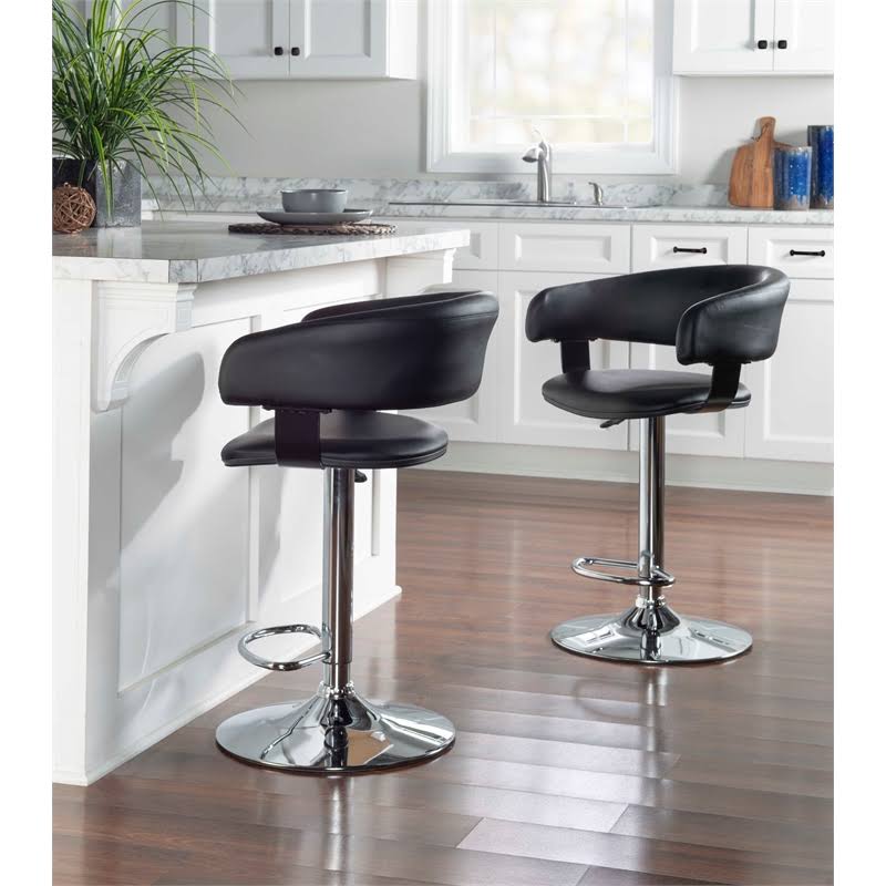Black Faux Leather Adjustable Height Bar Stool A305458